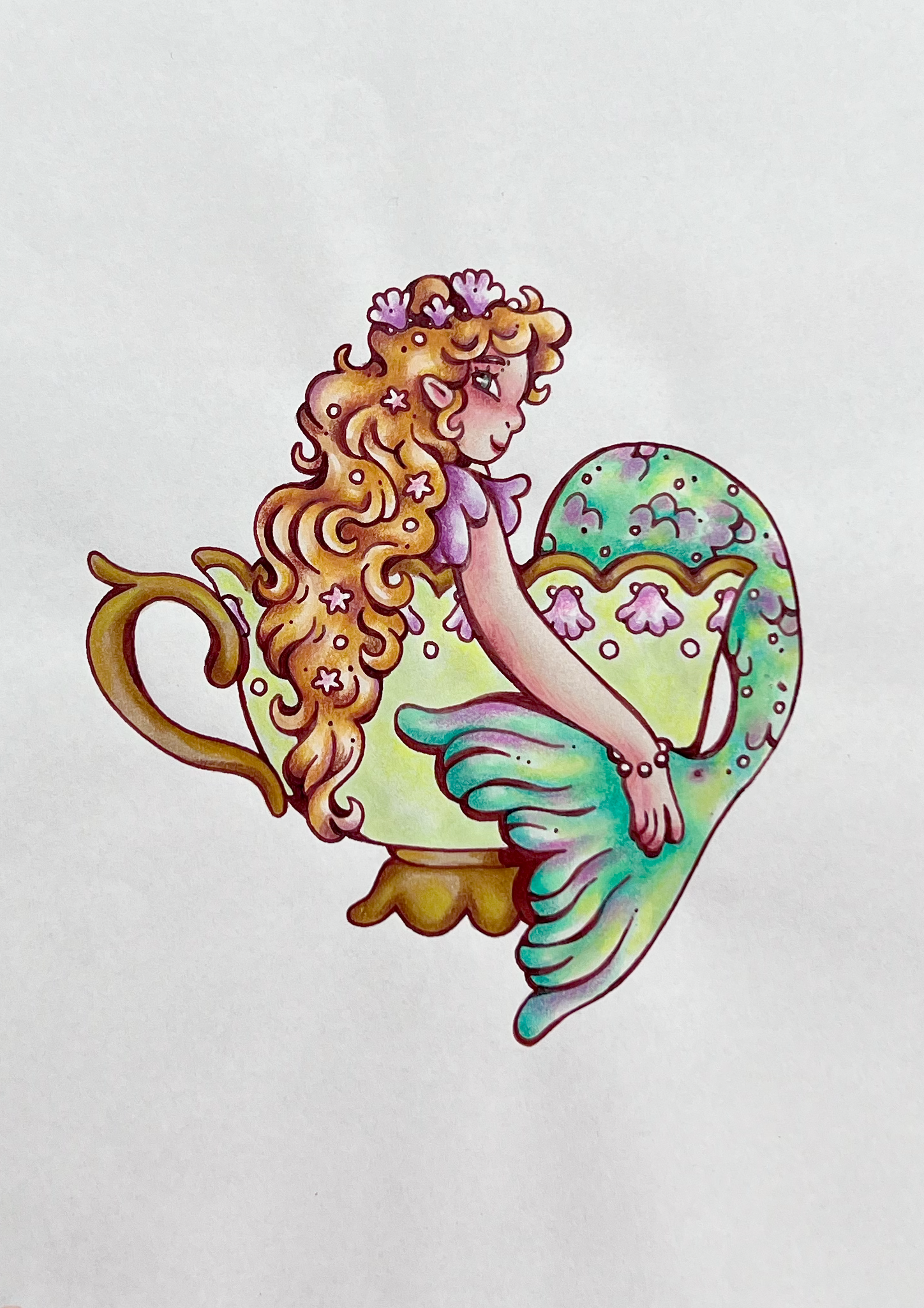 Teacup mermaid - Original Illustration